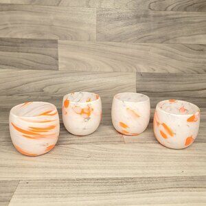 RGC Ryukyu Glass Craft LOT of 4 Glasses Orange White Swirl Handmade Tumblers